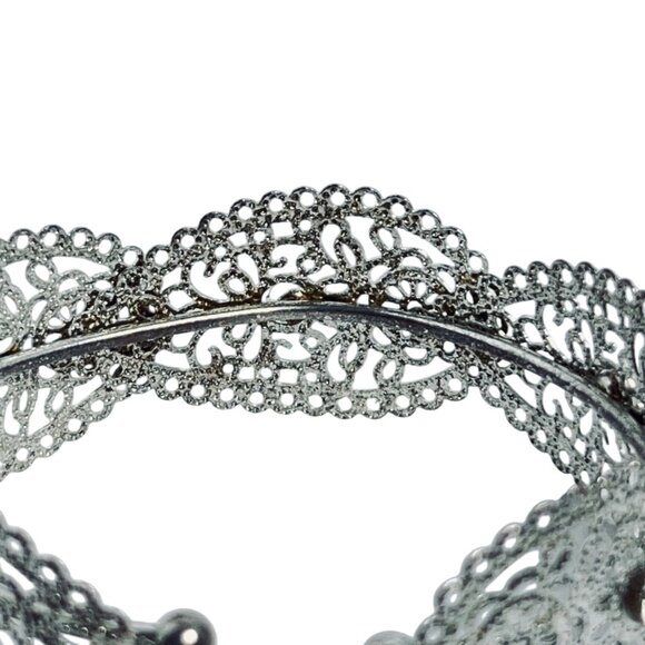 Silver Tone Filigree & Clear Rhinestone Adjustable Cuff Bracelet (5801) - Picture 4 of 5